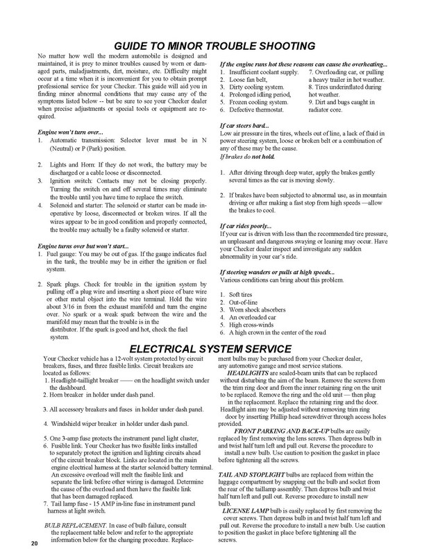 1982 Checker Owners Manual Page 18